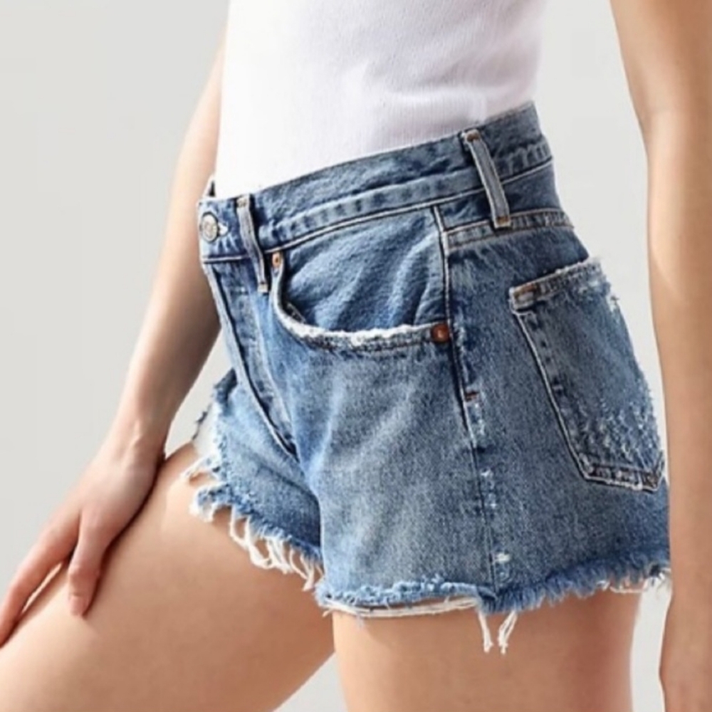 AGOLDE Parker Distressed Denim Blue Jean Short Size 26